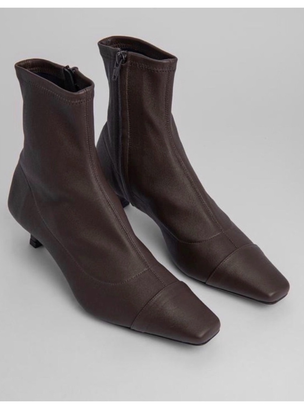 BY FAR Karl Brown Square cap Toe Stretch leather Ankle Boots